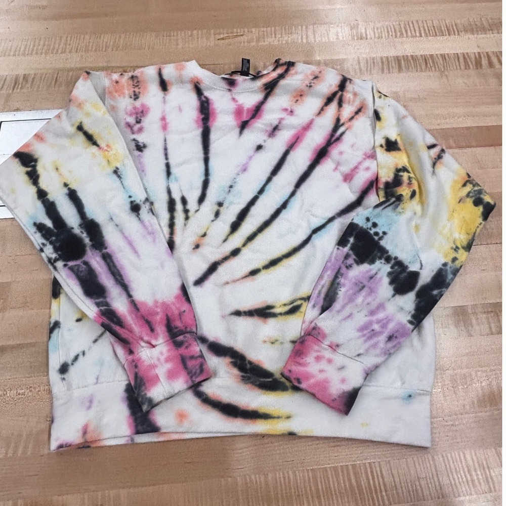 Aqua Womens Tie Dye Crewneck Sweatshirt Pink Yellow Blue White Cotton Size M